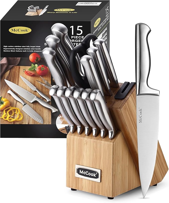 McCook짰 Knife Sets,German Stainless Steel Knife Block Sets with Built-in Sharpener