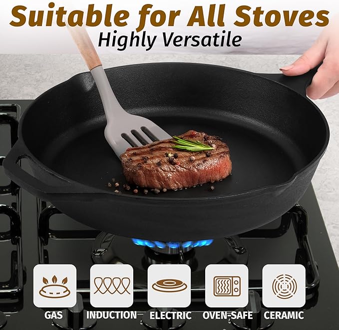 Zulay Kitchen Pre-Seasoned Cast Iron Skillet ??12.5 Inch Heavy Duty Frying Pan for Indoor & Outdoor Cooking ??Oven, Stovetop, Induction, Grill & Campfire Safe