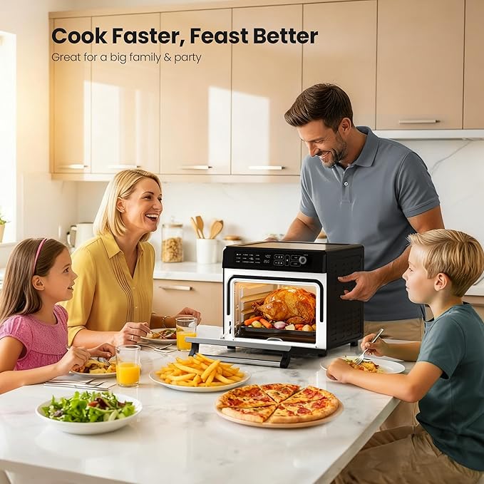 Kismile 25QT Air Fryer Toaster Oven Combo, 12-in-1 Large Countertop Convection Airfryer Oven, 70??50?? Bake, Roast, Reheat, Broil, Fits 12??Pizza, Includes Full Accessories, Stainless Steel(Black)
