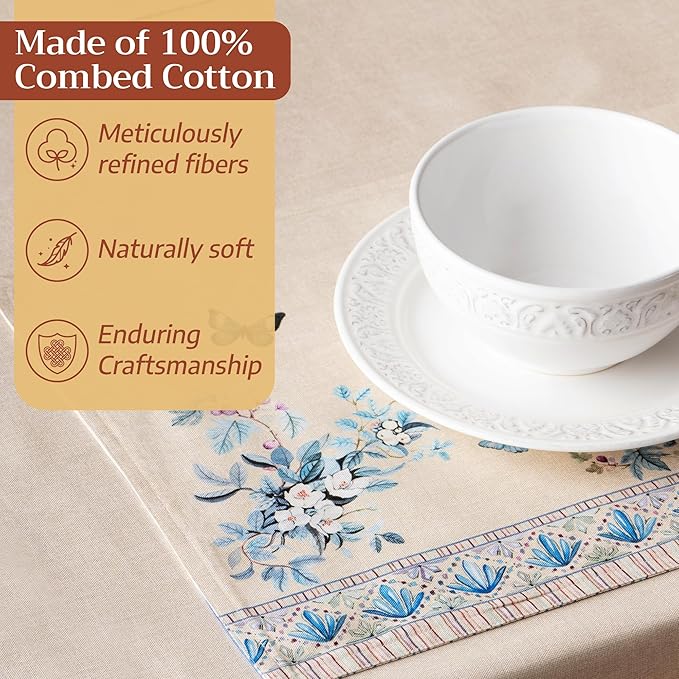 Maison d' Hermine Placemats 100% Combed Cotton Premium Set of 4 Decorative Table Cloth Placemat, Dining, Holidays, Buffet Party - Peacock Utopia - Sandy Beach (13 Inch x 19 Inch)