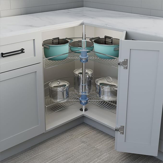 Dowell Base Cabinet Kidney Shape Dia.32 270째 Lazy Susan, 2 Shelves, Kitchen Base Corner Cabinet Organizer (Chrome 4001 270 32)