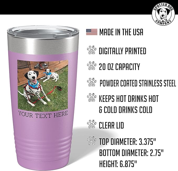 Personalized 20oz (17 Colors) Photo Picture Printed Insulated Stainless Steel Powder Coated Tumbler with Lid ??Customized Mom Mother's Day Gift Gift for Men, Custom Mum Women Dad Men (Light Purple)