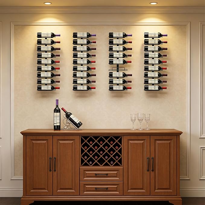 Modern Wall Mounted Wine Rack, Black Metal 9-Wine Bottle Holder for Wall Storage Display, Vertical Space Saving Design for Home Bar, Kitchen, Restaurant