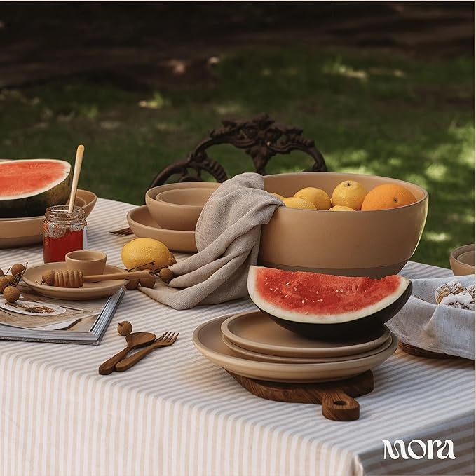 MORA Medium Plates Set of 4, 8.5 inch Ceramic Pottery Salad Plates - Microwave, Oven and Dishwasher Safe - Merrigold