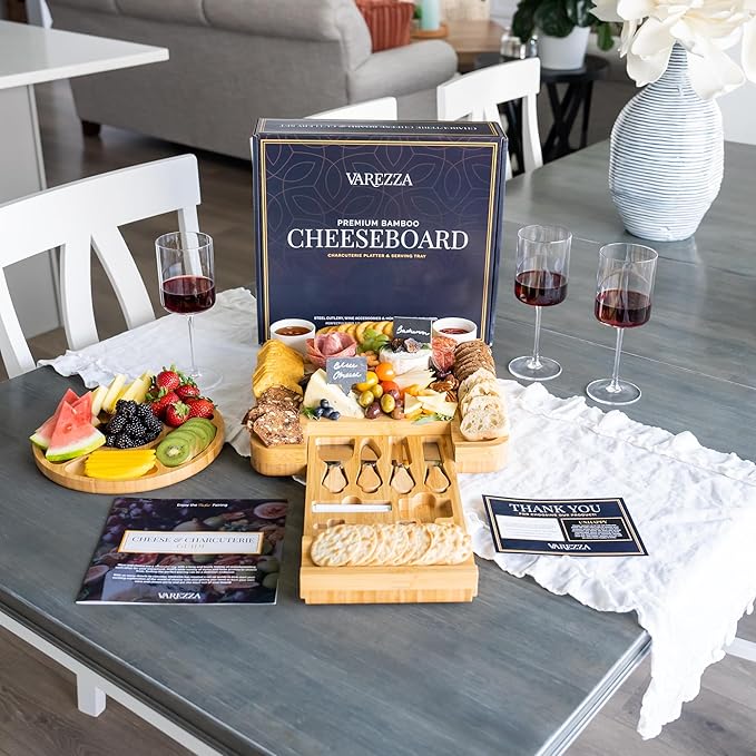 Large Charcuterie Boards Gift Set: Bamboo Cheese Board and Knife Set, Cheese Tray- Unique for Mom, 10 Host Accessories, House Warming, Christmas Gifts New Home, Wedding Gifts for Couple