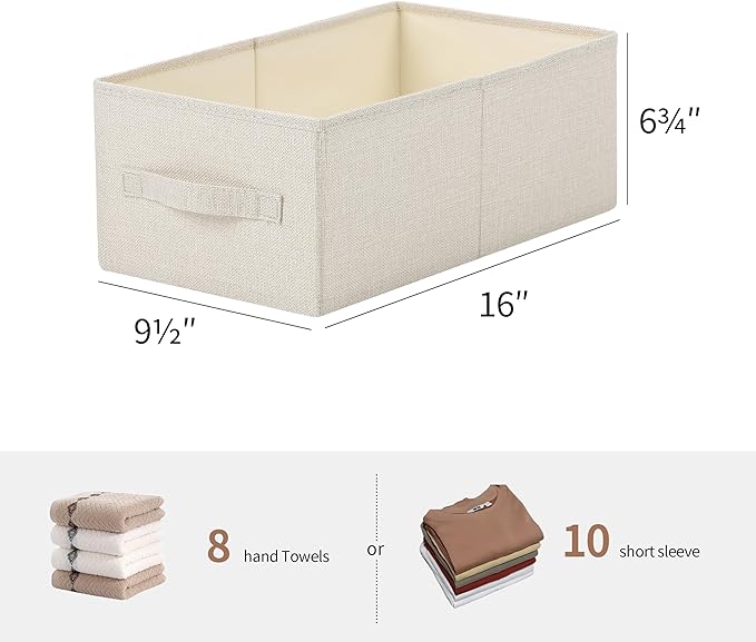 Linen Folding Storage Bins, 3 Pack Large Storage Baskets, Washable, Clothing Storage Bins with Handle, Closet Organizer for Storage Sweater,Sheets (Beige, 16"x9쩍"x6쩐")
