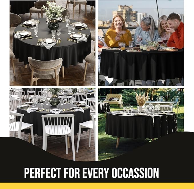 Party Solids 12-Pack Black Round Plastic Tablecloth Disposable ??Size: 90 Inches ??Round Plastic Table Cloths for Parties, Picnics & Formal Events