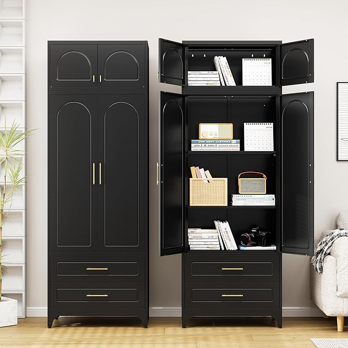 90??Tall Kitchen Pantry Cabinet,Storage Cabinet with Doors and Adjustable Shelves,Modern Kitchen Hutch Cabinets,Freestanding Cupboard for Dining Room
