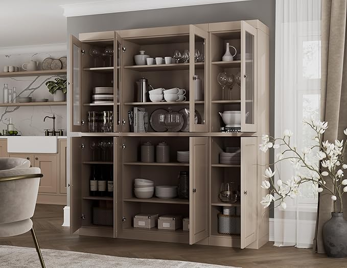 Palace Imports 100% Solid Wood Kitchen Pantry Storage - China Cabinet -Beige, 65" w x 71.5" h x 15.5" d, Adjustable Shelves, Renewable Eco-Friendly Wood, Made in Brazil