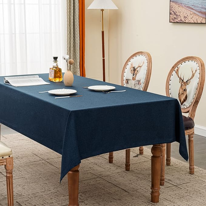 BALCONY & FALCON Table Cloth for 6ft Rectangle Tables ??Waterproof, Wrinkle-Free Farmhouse Tablecloth for Dining, Kitchen, Wedding, Baby Shower, Holiday Gatherings (Dark Blue, 55" x 95")