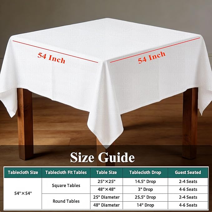[6 Pack] White Square Tablecloths 54x54 Inch, Disposable Paper Table Cloth for Square and Round Tables, Waterproof 3-Ply Paper & Platic Table Cover for Valentine's Day Wedding Bar/Bat Mitzvah