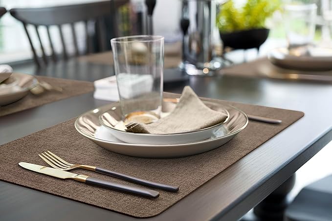 More D챕cor Faux Leather Placemats Set of 4 for Dining Table ??Waterproof, Wipeable, Washable, Stain & Heat Resistant, Non-Slip Table Mats ??12 X 17 Inch, Brown