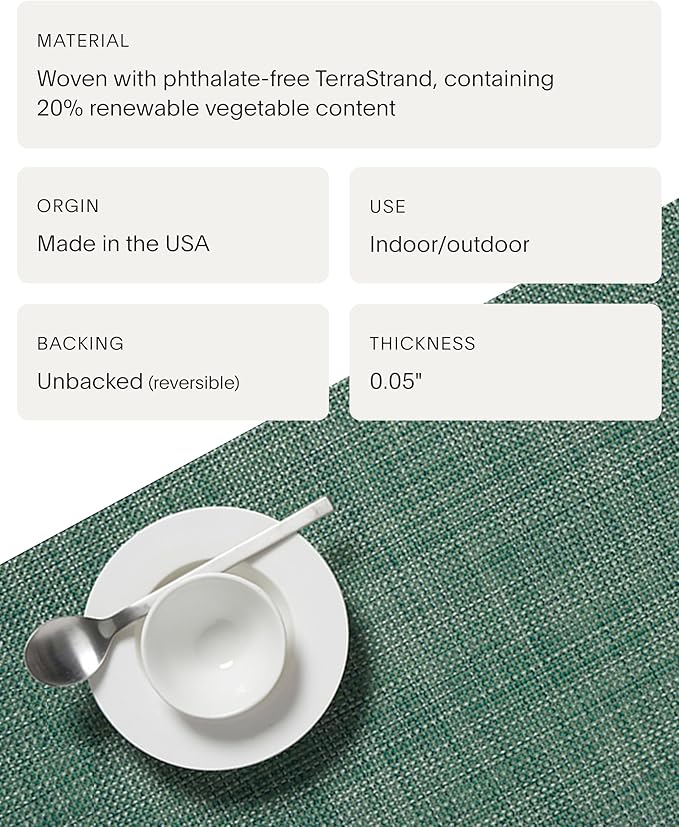 Chilewich Mini Basketweave Placemats in Ivy - Set of 4 - Easy Care Woven Tabletop Textiles - Indoor/Outdoor - 19.25" x 14" Oval