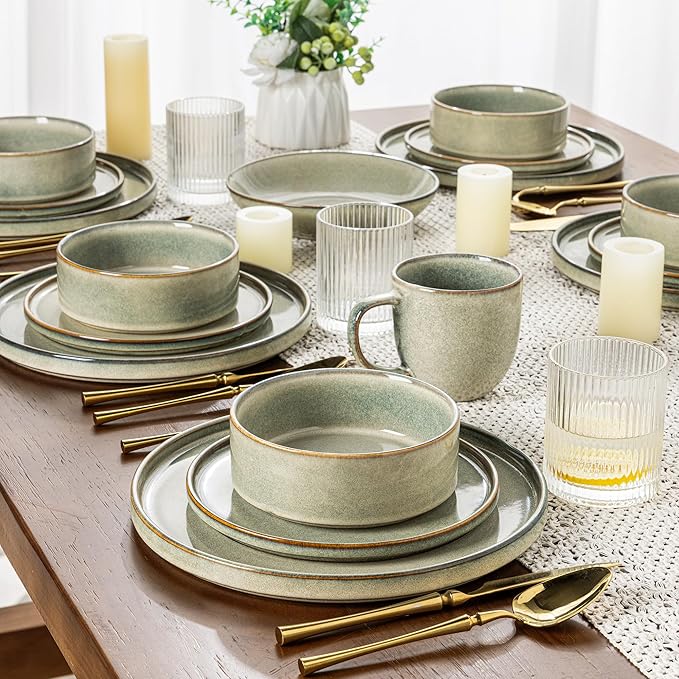 AmorArc Ceramic Dinnerware Sets, Handmade Reactive Glaze Stoneware Plates and Bowls Sets,Highly Chip and Crack Resistant | Dishwasher & Microwave Safe Dishes Set, Service for 4 (12pc)