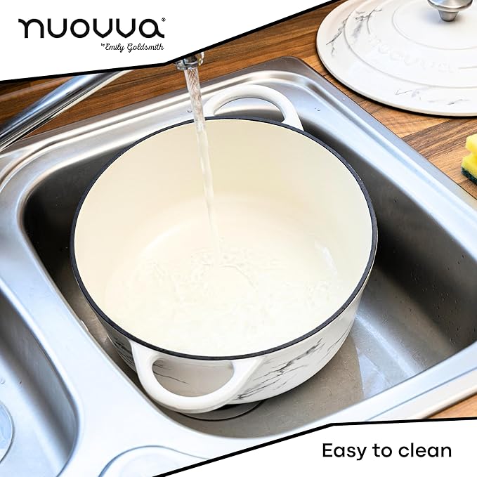 Cast Iron Dutch Oven with Lid ??Non-Stick Ovenproof Enamelled Casserole Pot ??Sturdy Dutch Oven Cookware ??Marble, 6.4-Quart, 28cm ??by Nuovva
