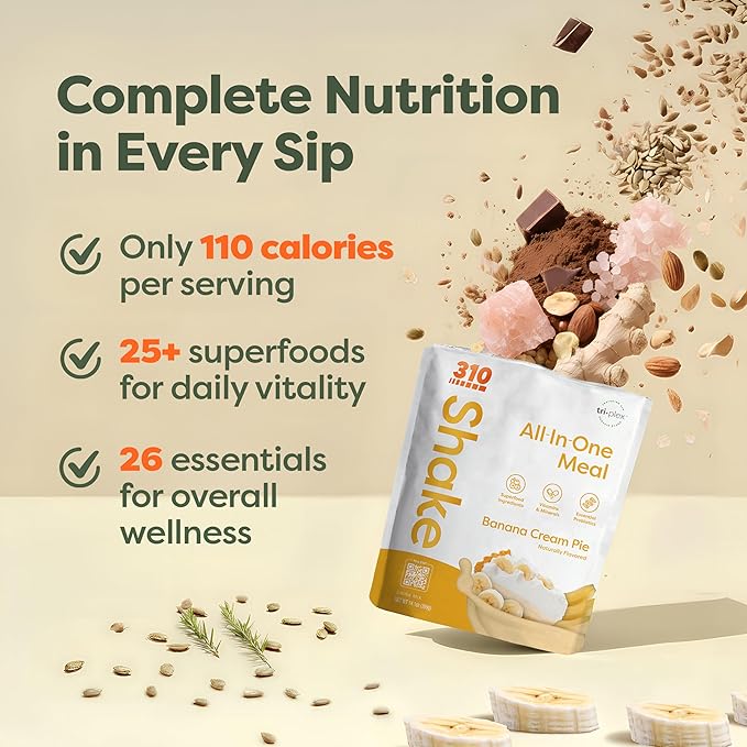 310 Nutrition All-In-One Plant-Based Meal Replacement Shake ??High-Fiber Protein with Probiotics, Digestive Enzymes & Adaptogens ??Vegan, Low Carb, Keto Friendly Superfood Blend ??Banana Cream Pie ??28 Servings