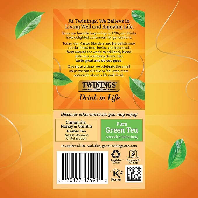 Twinings Peppermint & Creamy Vanilla Tea - A Crisp, Balanced Herbal Tea, Formerly Buttermint, Naturally Caffeine-Free Tea Bags, Individually Wrapped, 20 Count