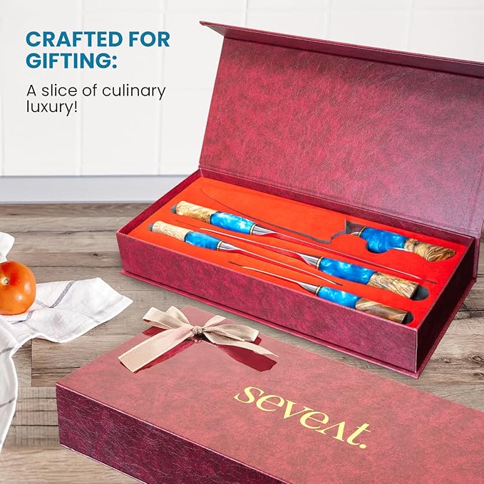 Damascus Kitchen Knife Set, 67-Layer Damascus Steel, 5-Piece Professional Chef's Japanese Knife Set for Kitchen, Ergonomic Wood & Resin Handle in Gift Box, Ideal for Gifting (Blue, 5 pieces)