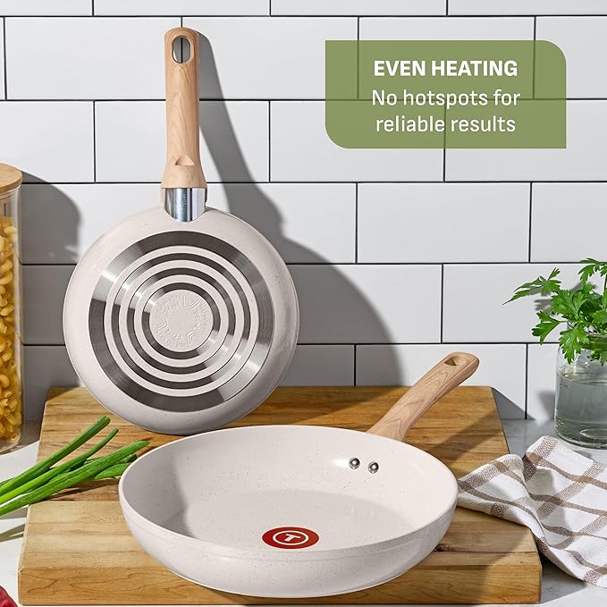 T-Fal Revive Ceramic Nonstick Cookware Set, Oven Safe Up to 350쨘F, 12-Piece, Includes Stockpot, Saucepan, Skillet, Frying Pans, Utensils, Ceramic Pots and Pans Set, Beige Granite