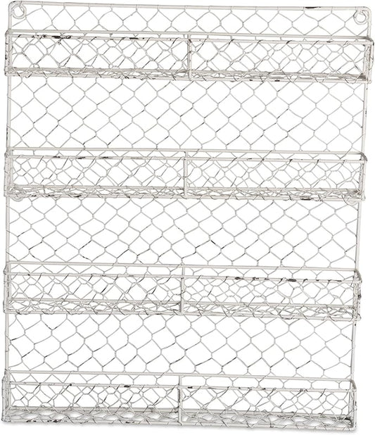 DII Farmhouse Vintage Decorative Metal Pantry Spice Rack Organizer, 17Lx2.3Wx20H", 4 Tier Spice Rack - White