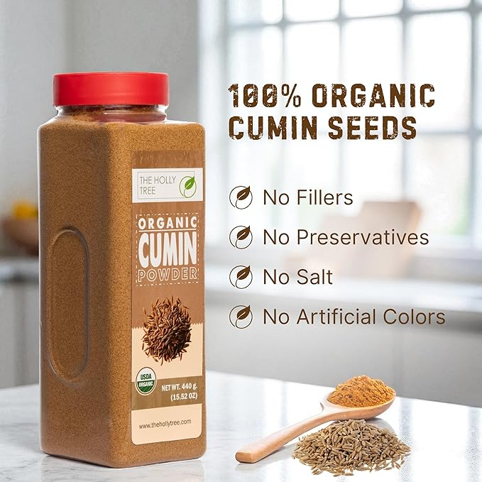Organic Cumin Powder 15.52 oz ??Ground Cumin for Cooking & Seasoning ??USDA Organic, Gluten Free, Non-GMO, Kosher ??The Holly Tree
