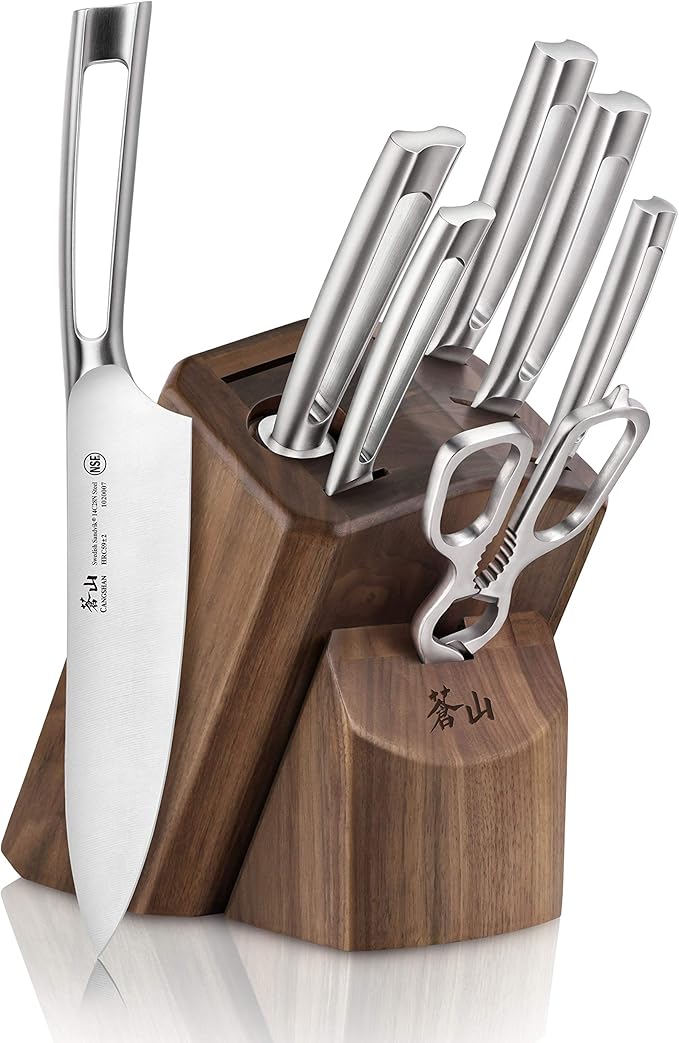 Cangshan TN1 Series 1021950 Swedish 14C28N Steel Forged 8-Piece Knife Block Set, Walnut