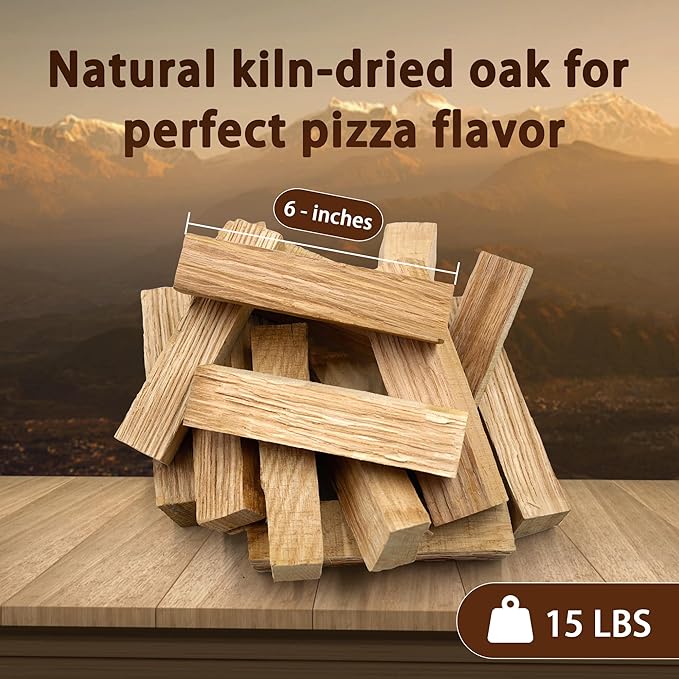 Pizza Oven & Cooking Wood ??Mini Kiln-Dried Oak, 6-Inch Logs, 15lb Box ??Bark-Free Firewood for Ooni, Gozney, Solo Stove & More ??High Heat, Long-Lasting Burn for Grilling, BBQ & Smoking