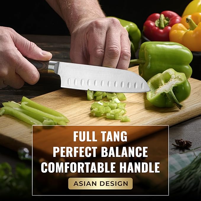 Santoku Knife ??Ultra Sharp 5 Inch Meat and Vegetable Japanese Knife for Chopping, High Carbon Stainless Steel Blade, Full Tang Pakkawood Handle ??Shinobi Series