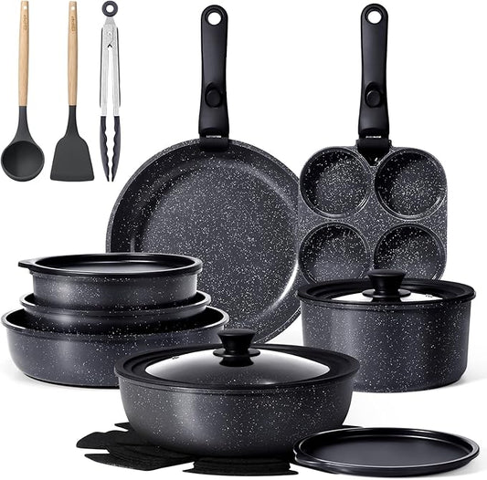 GiPP Ceramic Pots and Pans Set Non Stick, Nonstick Detachable Handle Cookware Sets, Healthy Non Toxic PFAS PFOA & PTFE Free, Dishwasher 竊냀ven Safe, Induction Kitchen Pot and Pan, 21 Piece Grey