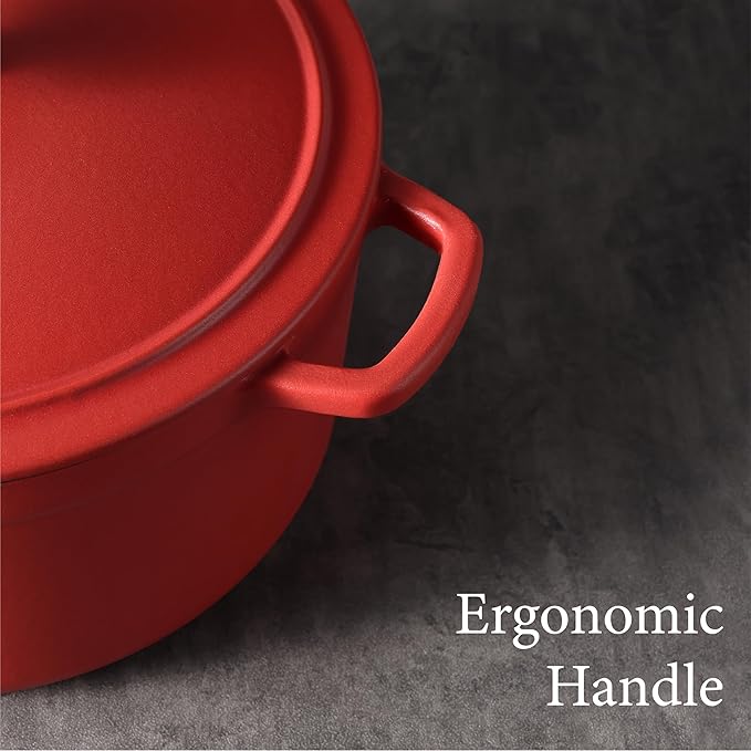 CAROTE 5QT Enameled Cast Iron Dutch Oven Pot with Lid, Heavy-Duty Dutch Oven for Sourdough Bread Baking, Braising, Stews, Roasting, Healthy & Non-Toxic, Dual Handles, All Stovetop Compatible, Oven Safe up to 500째 F, Red