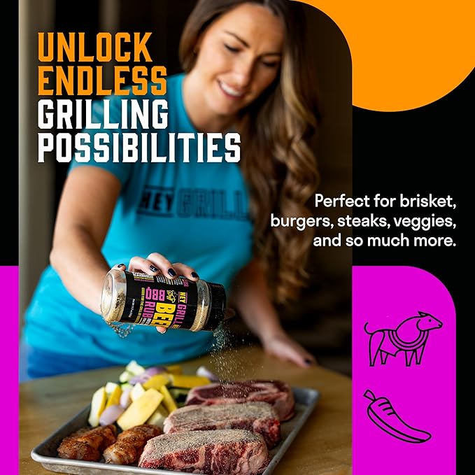 Hey Grill Hey | Beef Rub | Steak Seasoning | Brisket Rub | Burger Seasoning, Veggies and More | NBBQA Award Winning BBQ Blend | 11.7oz