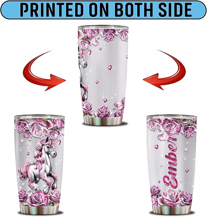 WONWIX Personalized Horse Gifts for Girls, Women, Insulated Stainless Steel Coffee Cup, Travel Mug, Tumbler, Water Bottle, Gift for Horses Lover, Christmas, Birthday, Mother's Day, Valentine