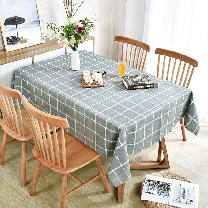 LOHASCASA Vinyl Tablecloth for Rectangle Tables, Waterproof PVC Plastic Checkered Table Cloth Covers, Oilcloth Wipeable Tablecloths for 9ft Banquet Table, Buffet, Thanksgiving Gray, 54x108 Inch