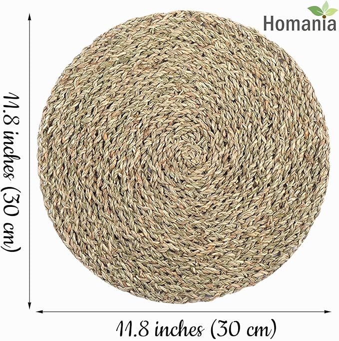Table Mats Set of 6, Round Seagrass Placemats, Rattan Chargers for Dinner Plates, Place Mats, Charger Plates, Wicker Chargers for Dinner Plates, Manteles Individuales De Mesa, Diameter 11.8 in