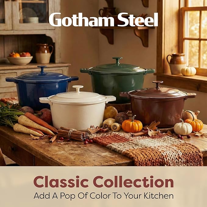 Gotham Steel 5 Qt Lightweight Dutch Oven Pot with Lid & Holders, Ceramic Non Toxic, Oven Safe & Even Heat Retaining Dutch Oven for Bread Baking Sourdough, Soup, Casserole, 70% Lighter than Cast Iron
