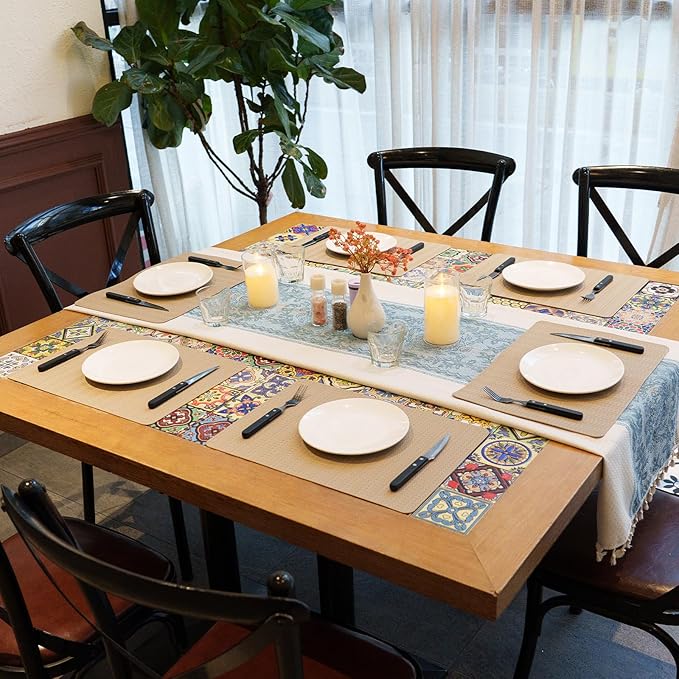 PROMATTOO Faux Leather Placemats Set of 4 – 17x12 Inch Vinyl Table Mats, Heat Resistant, Non Slip, Wipeable & Washable, Easy to Clean Dining Table Decor for Kitchen & Dining Room（Light Taupe）