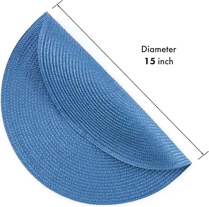 Winknowl Round Braided Placemats Set of 4 Washable Woven Heat Resistant Table Mats for Kitchen Dining Tables 15 inch Round Place Mats (Blue,4pcs)