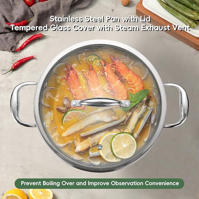 11-Piece Pots and Pans Set, 18/10 Stainless Steel Cookware Set, Induction Compatible, PFOA-Free Coating, Dishwasher Safe, Includes Frying Pan & Sauce Pan with Lids