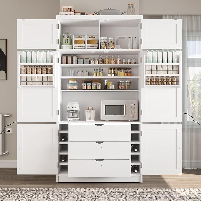 Ball & Cast 80?쿟all Freestanding Kitchen Pantry Cabinet with 2 Power Outlets & 3 Large Drawers,41" W Versatile Farmhouse Pantry Storage Cabinet w/Adjustable Shelves and Door Shelves,for Kitchen