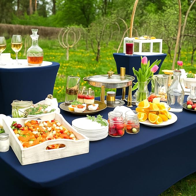 Fixwal 6FT Navy Blue Table Cloth Rectangle Tables, 6 Pack Spandex Table Cloths for 6 Foot Rectangle Tables, Fitted Rectangular Stretch, Washable Patio Table Cover (72Lx30Wx30H Inch)