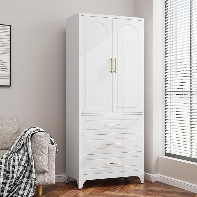 75??Tall Kitchen Pantry Cabinet,Metal Storage Cabinets with Doors and Adjustable Shelves,Modern Kitchen Hutch Cabinet,Freestanding Cupboard for Dining Room
