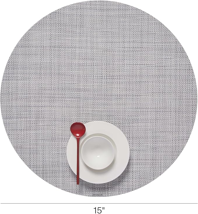 Chilewich Mini Basketweave Placemats in Mist - Set of 4 - Easy Care Woven Tabletop Textiles - Indoor/Outdoor - 15" Round