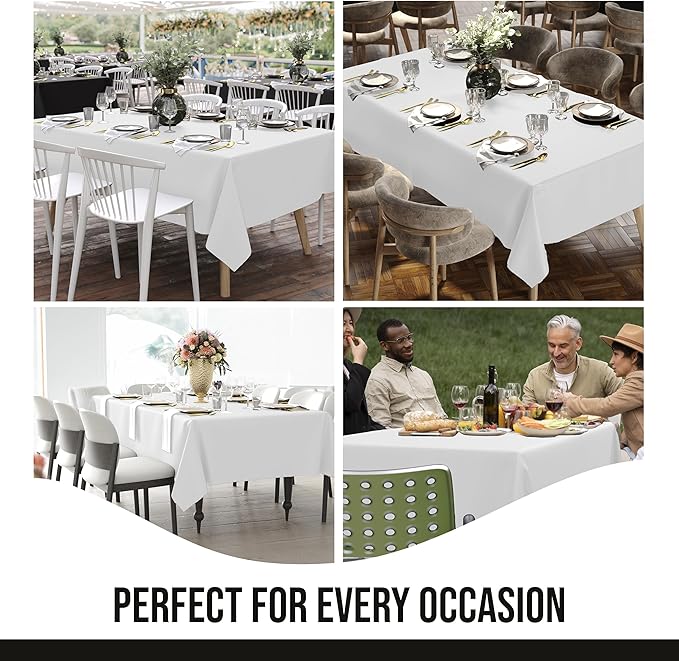 Party Solids 12-Pack White Plastic Disposable Tablecloth ??Size: 60 횞 84 Inches ??Rectangle Table Cover for Parties, Picnics & Formal Events