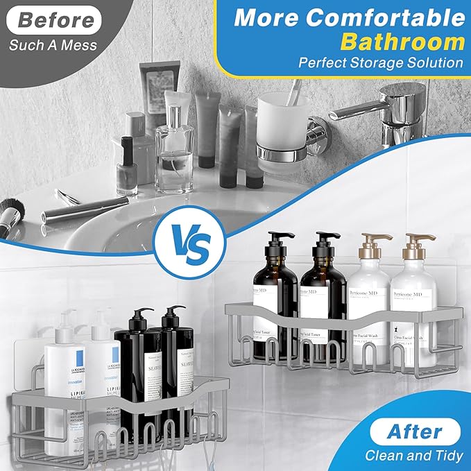 EUDELE 5-Pack Rustproof Stainless Steel Shower Caddy ??No Drill Adhesive Bathroom Organizer with Large Capacity, Spacious Shower Shelves for Inside Shower, Kitchen & Home Decor Storage-XL Size