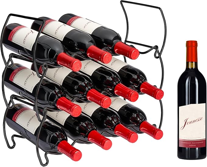 Sorbus 3-Tier Stackable Wine Rack - Classic Style Wine Racks for Bottles - Perfect for Bar, Wine Cellar, Basement, Cabinet, Pantry, etc - Hold 12 Bottles, Metal (Black)