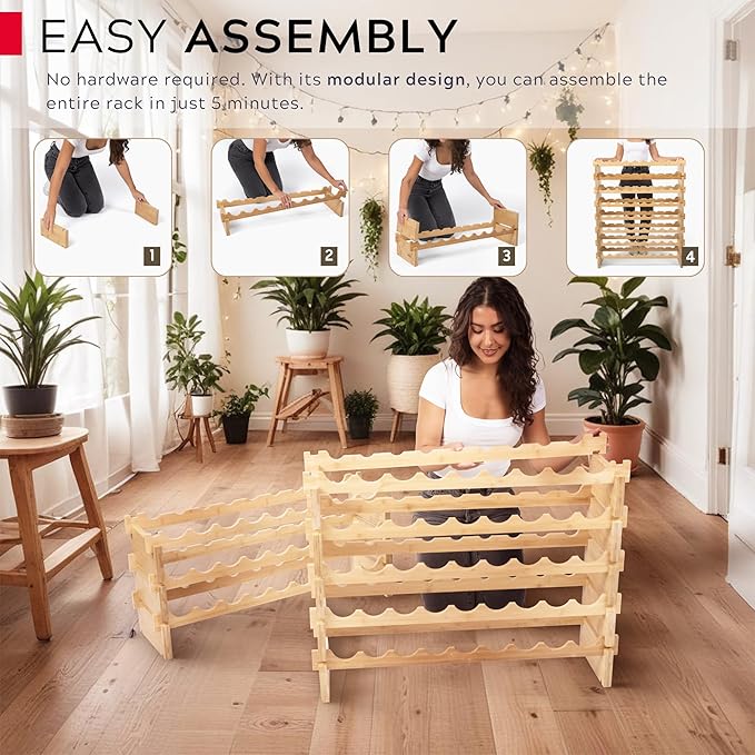 72 Bottle Wine Rack ??Modular Freestanding Bamboo Wine Storage Shelf for Home, Kitchen & Cellar ??Stackable Wine Organizer Stand