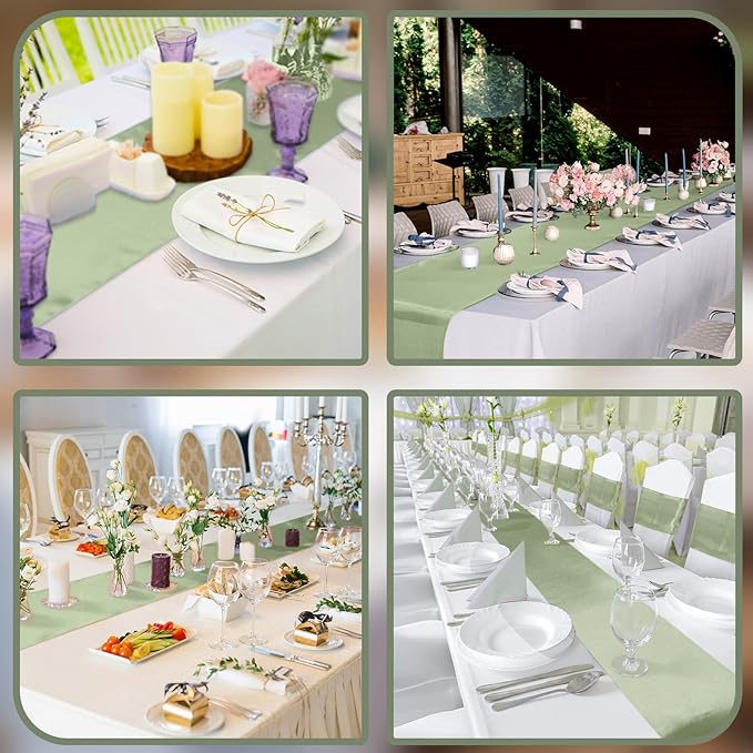 Bencailor 24 Pcs Green Satin Table Runner Bulk 12 x 108 Inches Long Table Runners Bright Smooth Fabric Tablecloth for Wedding Banquet Birthday Valentines St Patrick's Day Party Decorations