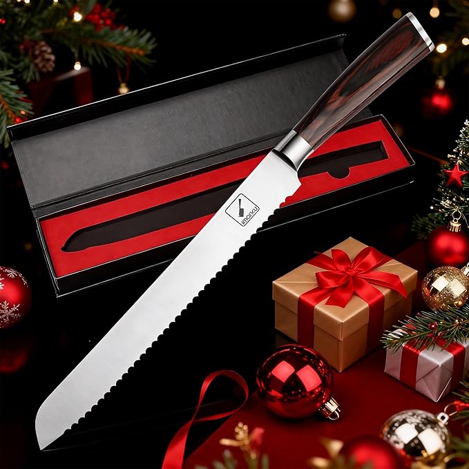 imarku Bread Knife, German High Carbon Stainless Steel Professional Grade Bread Slicing Knife, 10-Inch Serrated Edge Cake Knife, Bread Cutter for Homemade Crusty Bread, Christmas Gifts for Women Men