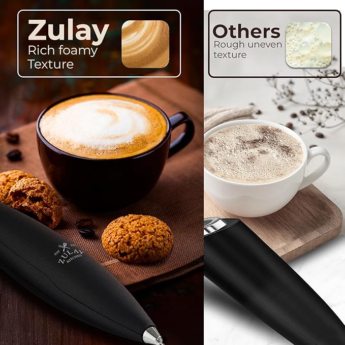 Zulay Kitchen Patented Tornado Triple Whisk Milk Frother with 4 Duracell Batteries ??Handheld Foam Maker for Coffee, Lattes, Matcha & Hot Chocolate ??Rich, Creamy Froth in Seconds