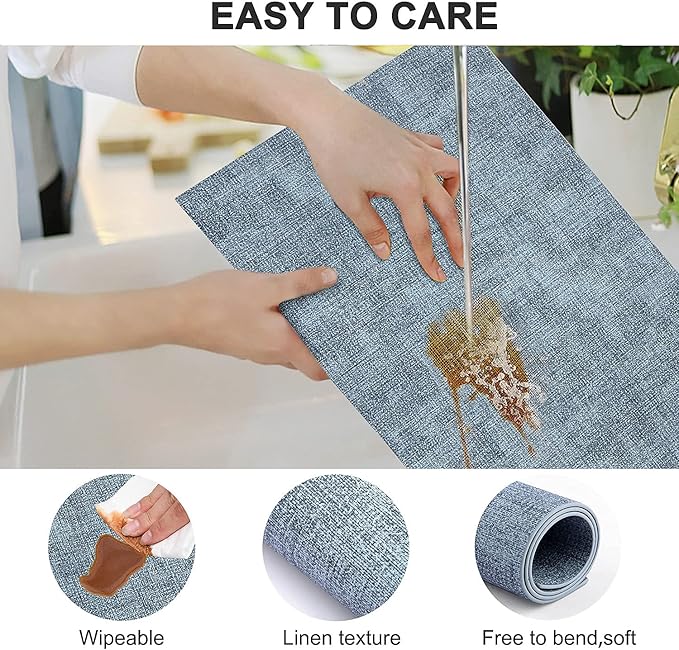 LANDVIEW Leather Heat Resistant Placemats Set of 6 Waterproof Wipeable Washable PU Table Mats,Easy to Clean Anti-Slip Place Mats (Blue, 6)